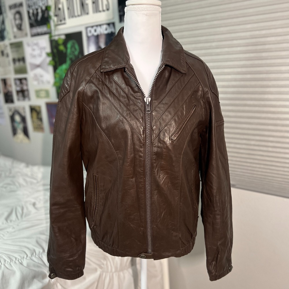 Vintage Rossano Collection Brown Leather Jacket Size 36 80's 90's Moto Style